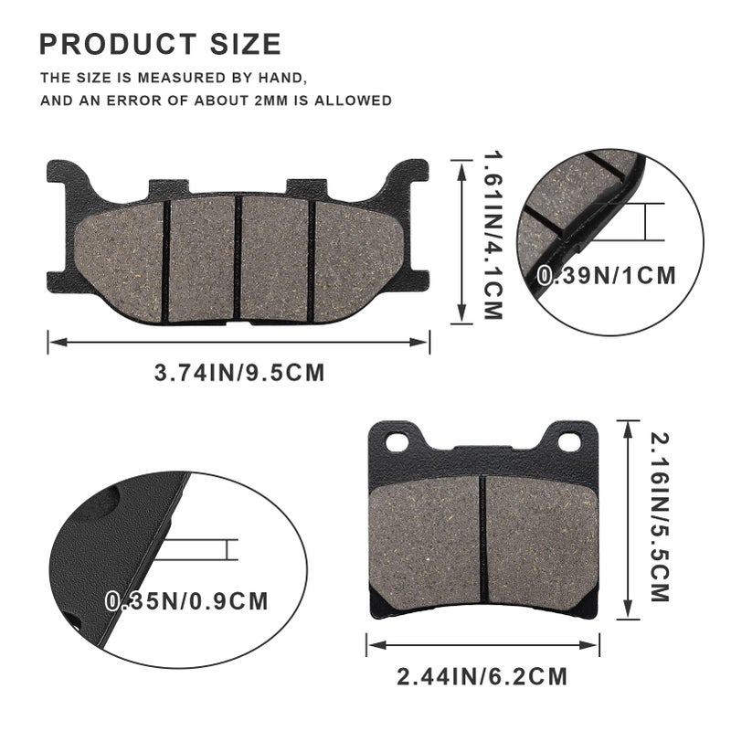 SOLLON Front and Rear Brake Pads for Yamaha XVS1100 Vstar 1100 Custom Midnight 2007-2008 / XVS1100 V-star Custom / Classic / Silverado 1999-2009 Virago 1100 XV1100 / Dragstar 1100 XVS1100 - Image 5